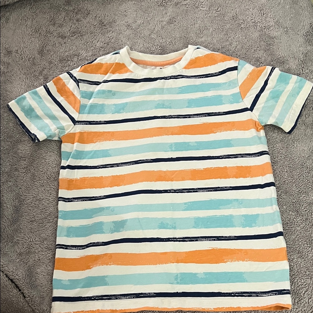 Caribbean Joe Kids Striped Tee in Orange, Light Blue & Navy